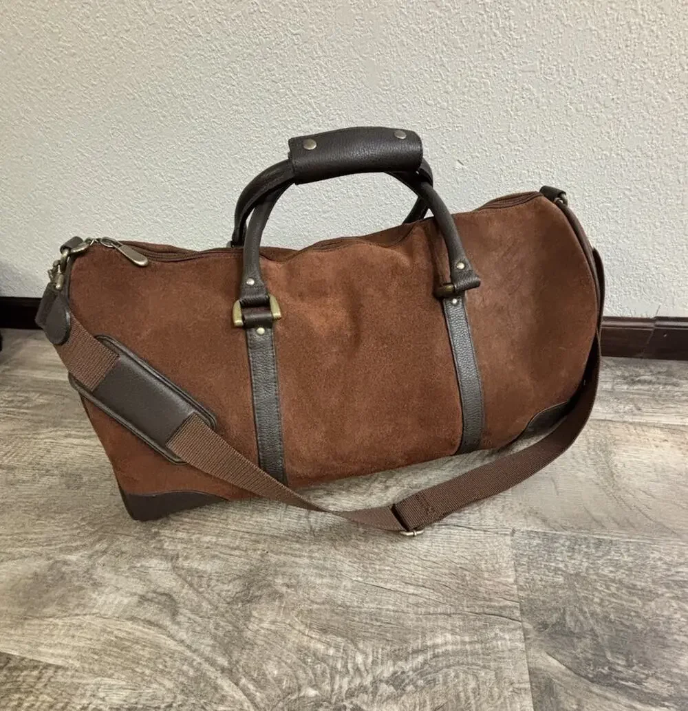 Vintage Marlboro 2003 Guts Grit Gear Brown Suede Leather Duffle Travel Bag RARE